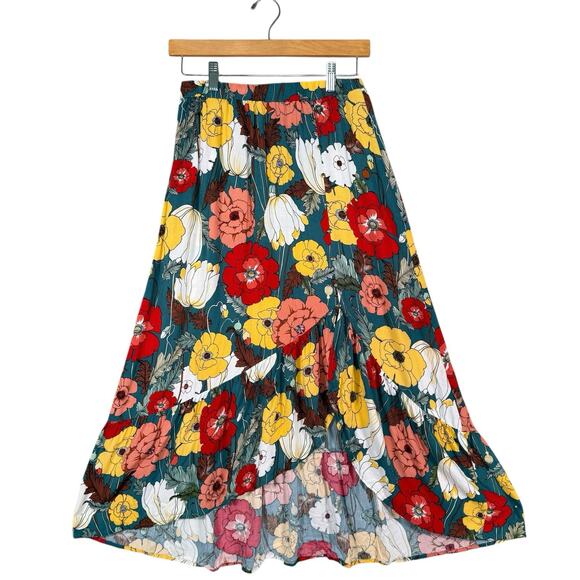 Anthropologie Indigo Rose Floral Midi Skirt Boho Cottagecore Feminine Small - Picture 2 of 13